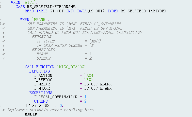 使用函数MIGO_DIALOG显示SAP物料凭证